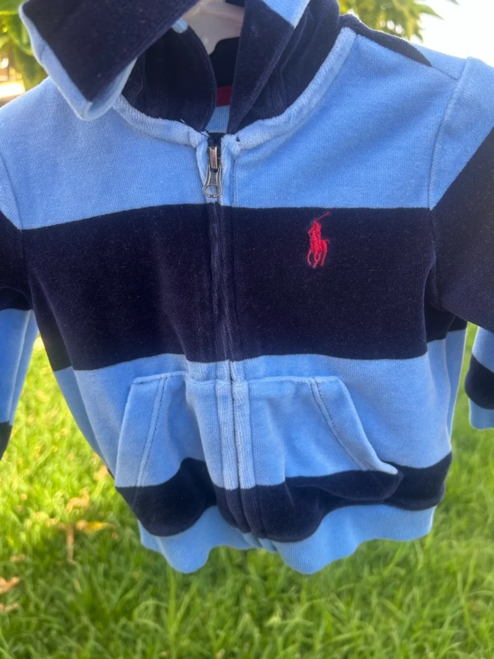 Ralph Lauren Blue & Navy Striped Hooded Zip Sweatshirt